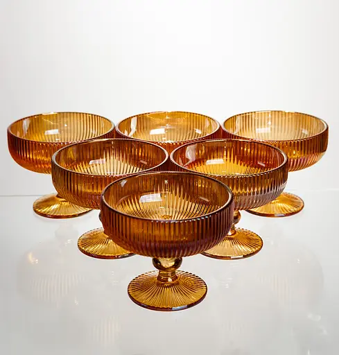 Набор креманок на ножке 6 штук 340 мл стеклянные креманки для мороженого жле и десертов Золотистый Yiwu HP-19-212 - фото 1