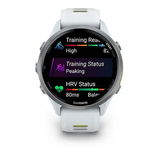 Смарт-годинник Garmin Forerunner 970 Whitestone Titanium with Whitestone/Translucent Amp Yellow Silicone with Silver Buckle (010-02969-61) - фото 6