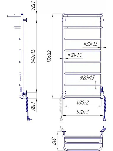 Полотенцесушитель Mario Hotel-І 1100х520-240 мм с таймером-регулятором 2.3.6204.11.P - фото 4