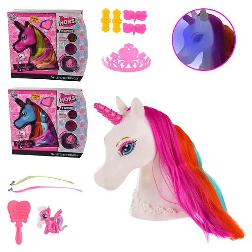 Голова для причесок Единорог LK1076, свет, звук, сюрпризы, в коробке (6990876431760) МИКС - фото 1