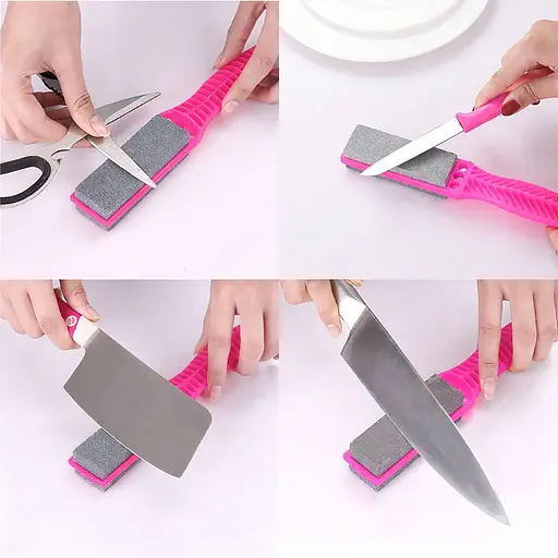 Брусок абразивный камень точильный для заточки ножей с ручкой точилка ручная Розовый 88209 - фото 2