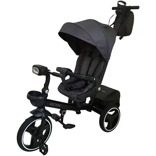 Дитячий триколісний велосипед El Camino ME 1162-1 Vector Dark Gray сидіння 360° дощовик підсклянник рюкзак