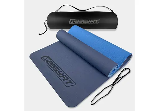 Коврик для йоги и фитнеса EasyFit TPE+TC 6 мм двухслойный + Чехол синий с голубым (EF-1924s-BLB) - фото 1
