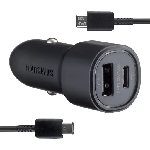 Автомобильное зарядное устройство Samsung Dual Port Car Charger USB + Type-C Port 25W With Cabble Type-C to Type-C High c0py Черный - фото 1