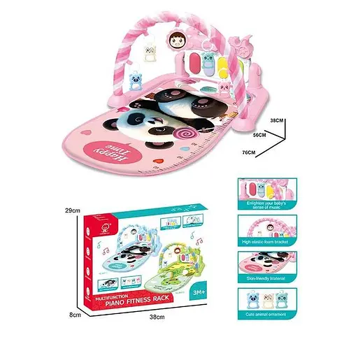Коврик развивающий 76х56 см, высота дуги 38 см, ростомер, пианино, мелодии, подсветка, 5 подвесок-погремушек 1003