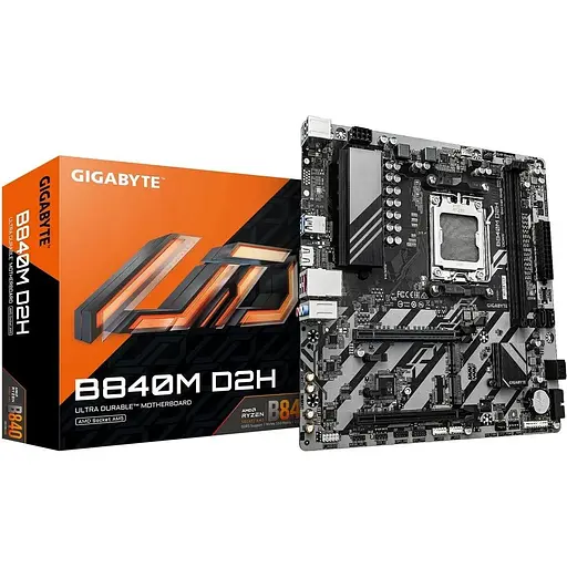 Материнская плата Gigabyte AM5 B840M D2H, B840, 2xDDR5, Int.Video (CPU), 4xSATA3, 2xM.2, 1xPCI-E 4.0x16, 1xPCI-E 3.0x16, Realtek 7.1, Realtek 7.1, Real. 8xUSB 2.0, HDMI, MicroATX - фото 2