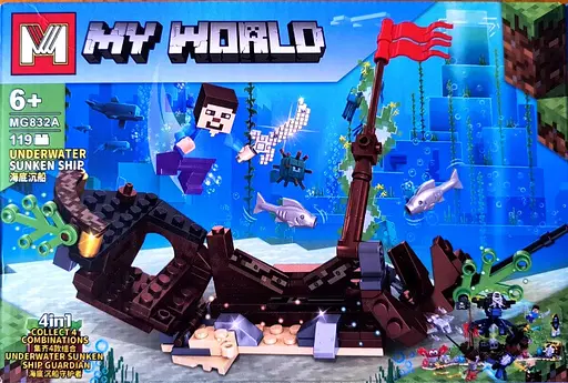 Конструктор 4 в 1 My World MG832A Minecraft ігровий набір Затонулий корабель Underwater Sunken Ship 119 деталей - фото 1