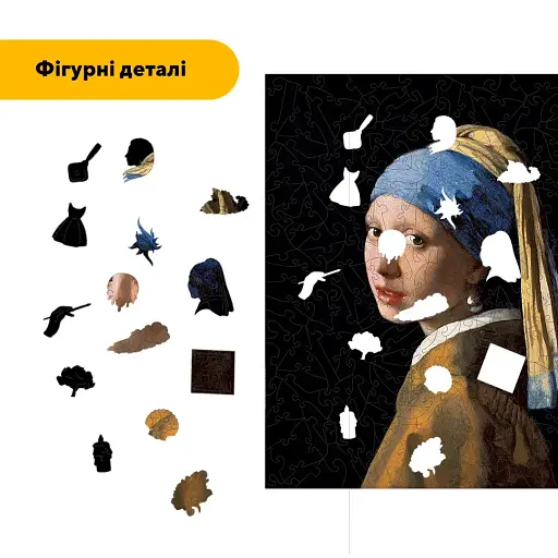 Деревянный фигурный пазл Девушка с жемчужной серьгой, А4, Картонная коробка 100 элементов - фото 3