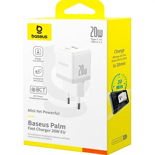 Мережевий зарядний пристрій Baseus Palm Fast Charger 20W Moon White (P10111608213-00) [139990] - фото 5