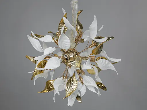 Изысканная подвесная люстра с керамическими элементами, 12 ламп, золото. - фото 1