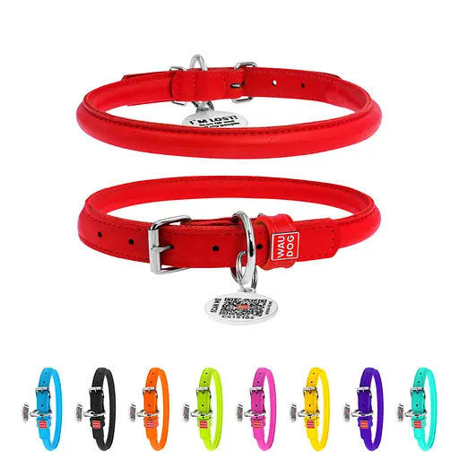 Ошейник для собак кожаный Waudog Glamour с QR-паспортом круглый Д 13 мм Д 53-63 см красный - фото 2