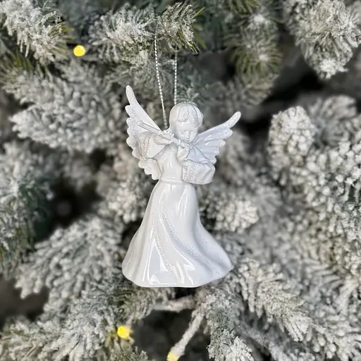 Новорічна підвіска MIS LT Янгол з сопілкою великий 6х4,5х10 см білий - фото 2