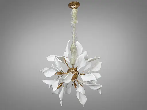 Декоративная подвесная люстра с фарфоровыми элементами, 12 ламп, золото. - фото 3