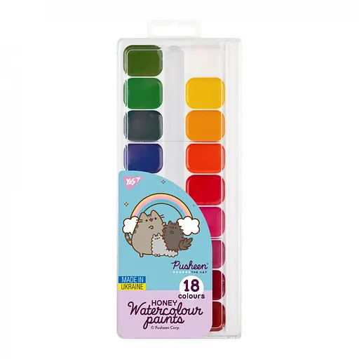 Фарби акварельні Yes Pusheen, 18 кольорів, медові, без пензля