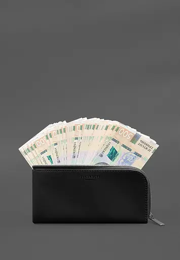 Кожаный портмоне-купюрник на молнии 14. черный - фото 5