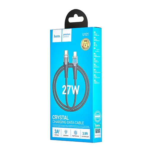 Кабель Hoco U121 Gold standard Transparent Discovery Edition PD charging data cable iP Чорний - фото 2