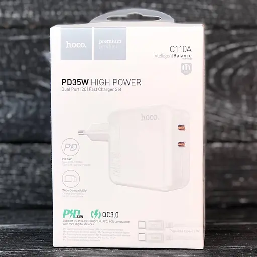 Зарядний пристрій Hoco C110A Lucky 35 W 2 виходи порти USB-C - фото 6
