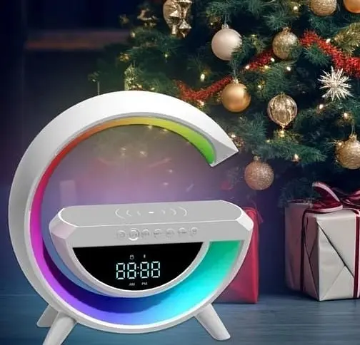 Настольная смарт лампа КP-3431 RGB ночник с колонкой Bluetooth и беспроводной зарядкой