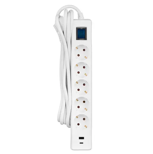 Мережевий фільтр-подовжувач 2E SP-515-M3USB-WH 3 м, 5xТипF, 16A, 1xUSB-A,1xUSB-C - фото 1