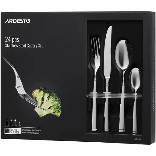 Набір столових приладів Ardesto Black Mars Bordeaux нержавіюча сталь 24 шт. (AR0724BS)