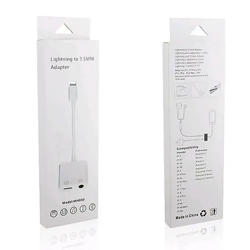 Аудіоадаптер для Apple розгалужувач Lightning TRRS 3.5 F/ Lightning F 0.1 м білий - фото 2