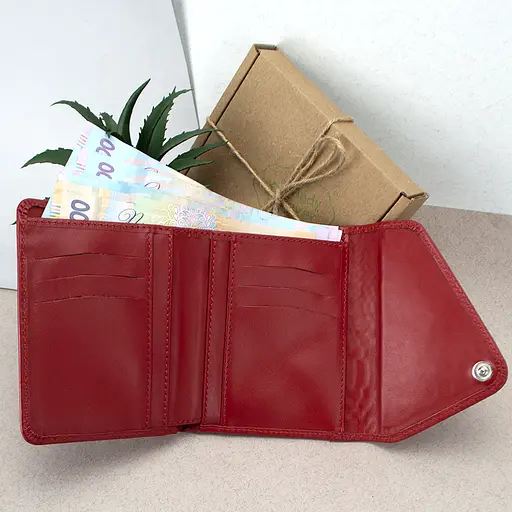 Гаманець жіночий шкіряний маленький Sabrina червоний пітон - фото 2