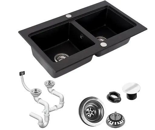 Кухонна мийка гранітна Rea Caddy подвійна black ZLE-00132, Чорний - фото 3