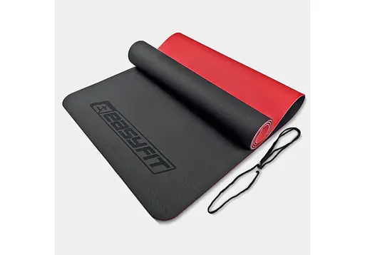 Коврик для йоги и фитнеса EasyFit TPE+TC 6 мм двухслойный черный-красный (EF-1924-BR) - фото 1