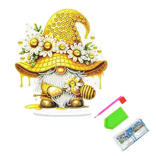 Алмазная мозаика Strateg ПРЕМИУМ Медовое волшебство гнома на подставке размером 25х25 см (YKLZ15229) - фото 2