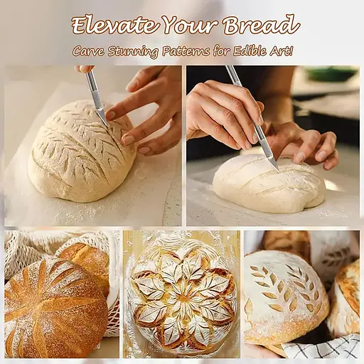 Пекарський ніж для художнього надрізування тіста для хліба, багету та здоби хліборіз з 10 змінними лезами у футлярі, Kitchen Master 87912 - фото 5