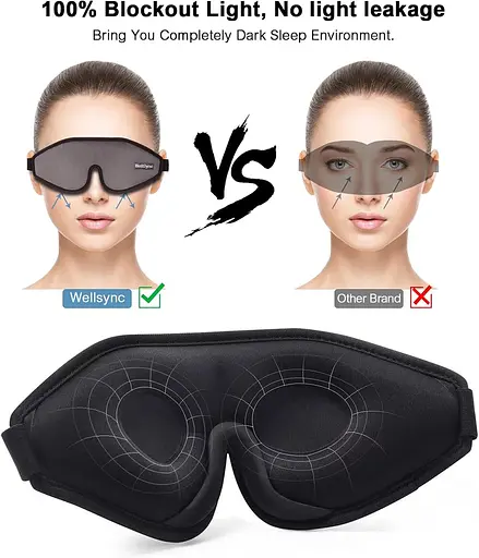 Маска для очей WellSync для сну, 3D контурна маска для сну, пов'язка на очі, накладки на очі з регульованим ремінцем, блокування - фото 5