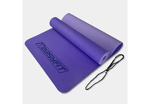 Коврик для йоги и фитнеса EasyFit TPE+TC 6 мм двухслойный сиреневый (EF-1924-VV) - фото 1