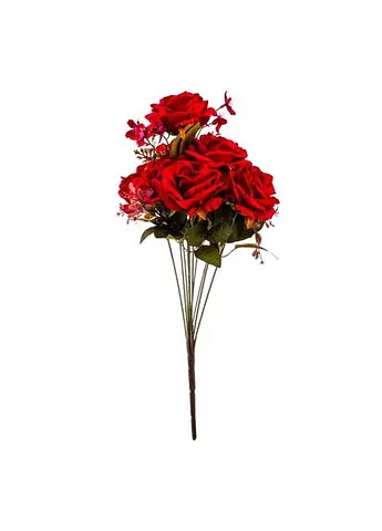 Букет “Квітковий коктейль” (7 бутонів троянд, 4 гортензії), червоний, 51 см (9207-001) Elisey