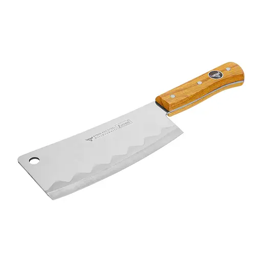 Тесак сокира сікач кухонний для оброблення та рубання м'яса кісток з нержавіючої сталі з дерев'яною ручкою 37x8.5 см, Kitchen Master 85591 - фото 3