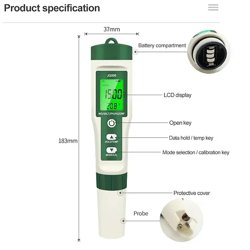 Тестер аналізатор якості води багатофункціональний за 10 параметрами Nectronix JQ-006 (101098) - фото 6
