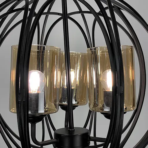 Люстра Лофт у чорному корпусі форми плетена куля Line.F Колір плафона Янтарний - фото 7