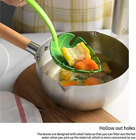 Ложка для салатів та спагетті шумівка у вигляді листка з прорізами пластмасова Jungle Spoon, Kitchen Master Зелений 85382 - фото 8