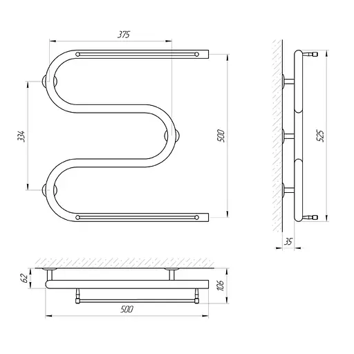 Электрический полотенцесушитель Laris Змеевик 25 РС3 500x500 С 2-мя полками Э 73207034 - фото 4
