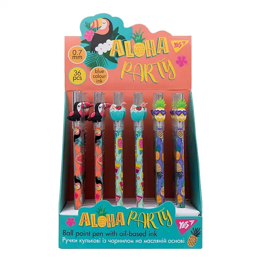 Ручка масляна Aloha Party, синя, 36 шт., 412074