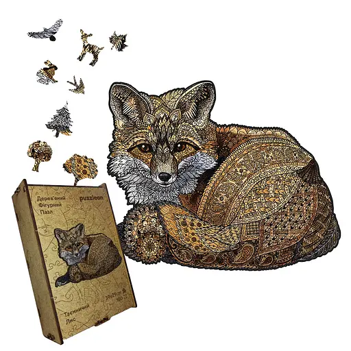 Пазл деревяний Таємничий Лис, А2, Картонна коробка 300+ елементів