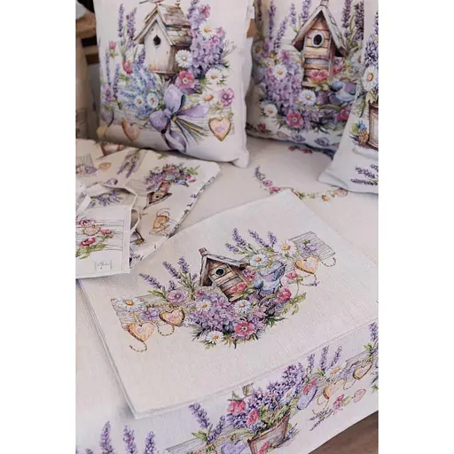 Подушка гобеленовая Прованс Лавандовый сад Птичка на скворечнике 45х45 см (44310) - фото 5