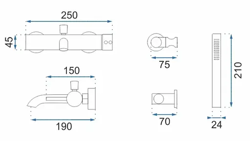 Смеситель для ванны Rea Lungo brushed gold настенный REA-B8010 Золотой - фото 2
