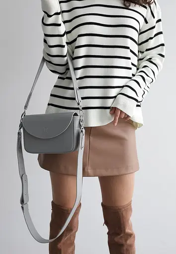 Женская кожаная сумка Molly серая - фото 7