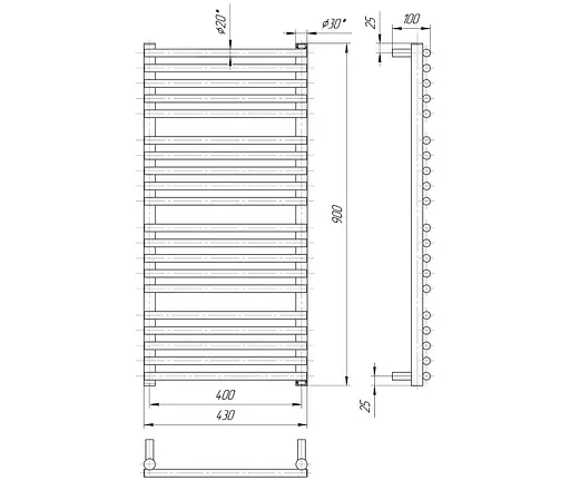 Водяна рушникосушка Mario Преміум Турин 900x430/400, Хром - фото 2
