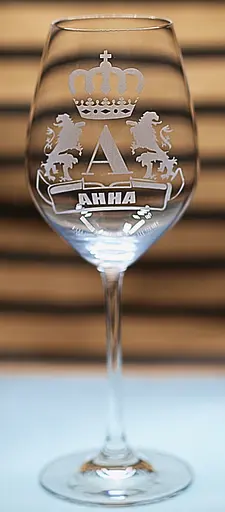 Винний іменний келих 480 мл Анна  з гравіюванням монограми та корони подарунок для жінки - фото 1
