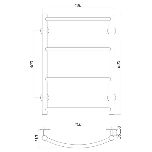Полотенцесушитель UNIO LD W 600-400-4 Лестница Дуга (20651) - фото 4
