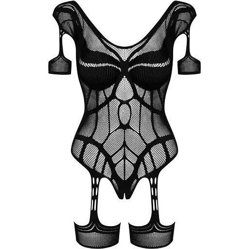 Нейлоновый бодистокинг с имитацией гартер Obsessive Bodystocking G334 S/M/L, Black, с доступом - фото 3