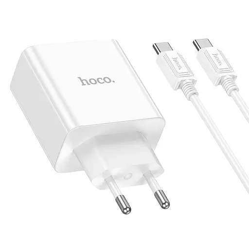 Адаптер сетевой HOCO Type-C to Type-C Cable Leader dual port(2C) charger C108A белый набор для зарядки - фото 8