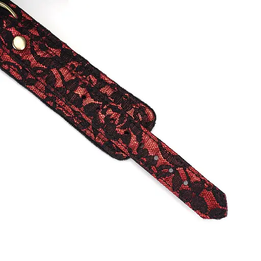 Нашийник з повідцем Liebe Seele Victorian Garden Lace and Vegan Collar With Leash чорний з червоним - фото 6