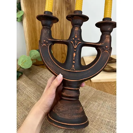 Свічник на три свічки керамічний (глиняний) різьблений - фото 4